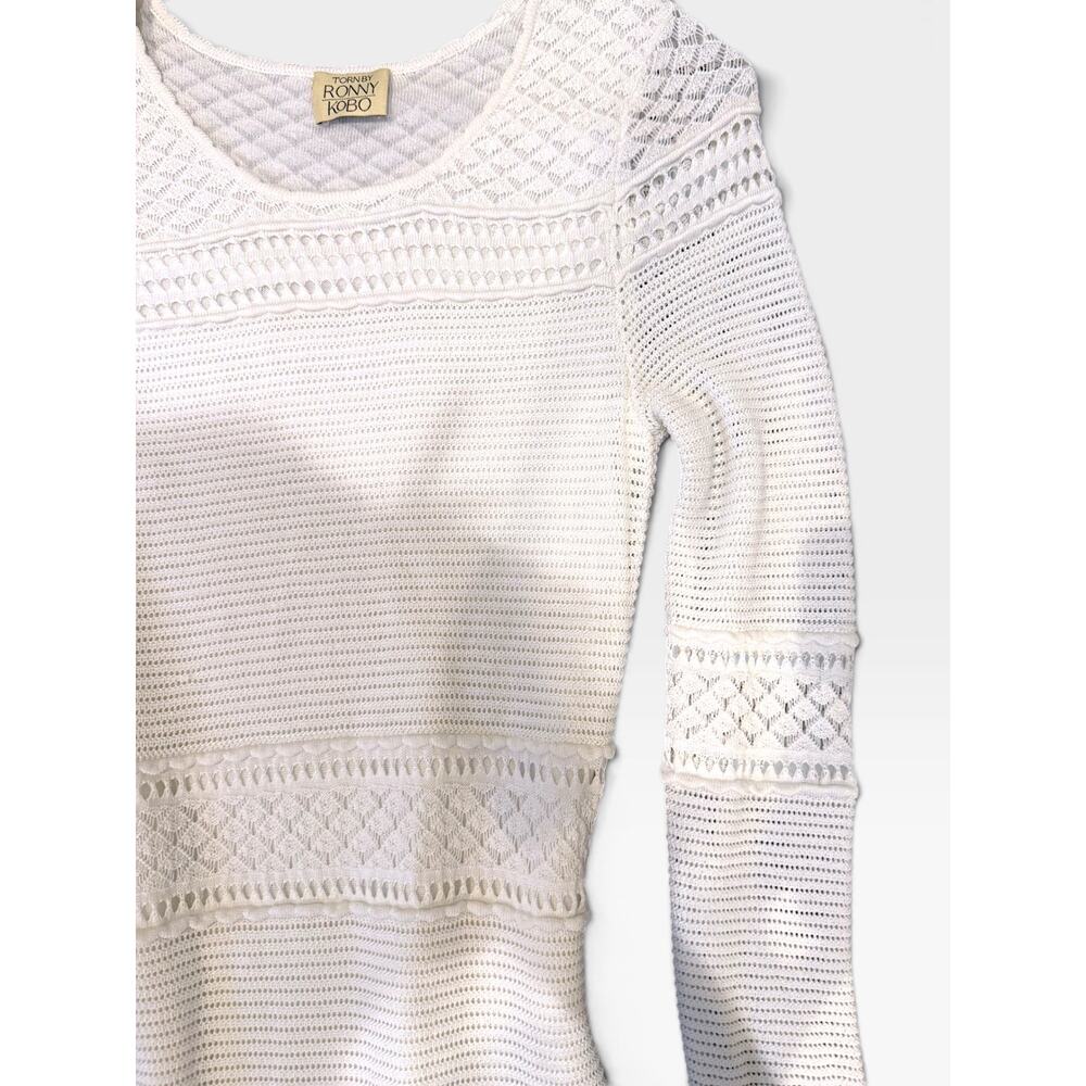 TORN BY RONNY KOBO White Crochet Long Sleeve Midi Dress Small EUC - Picture 3 of 6
